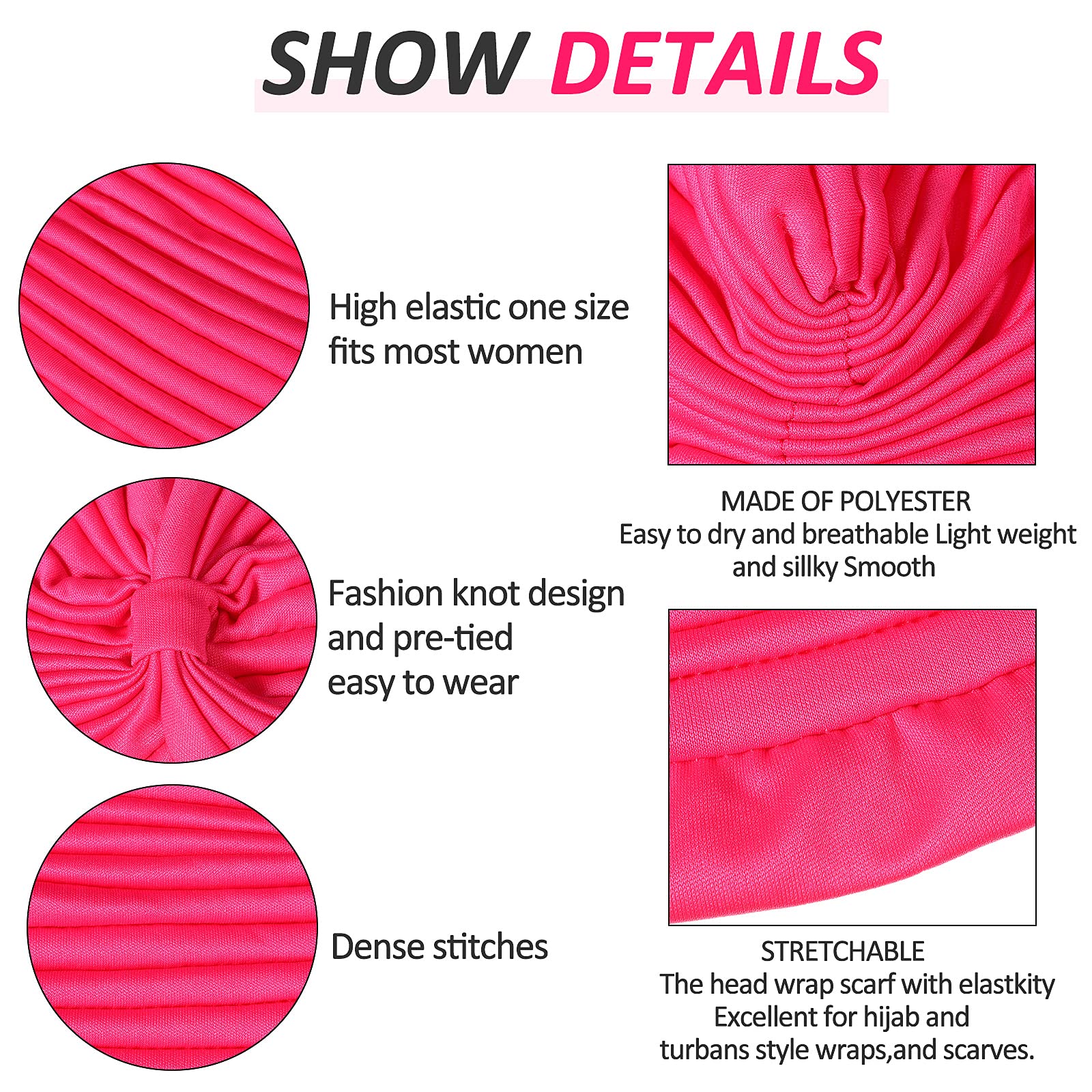 Syhood 22 Pieces Stretch Turbans Chemo Head Wrap Cancer Head Beanie Twisted Turban Cap Cover Hats for Women