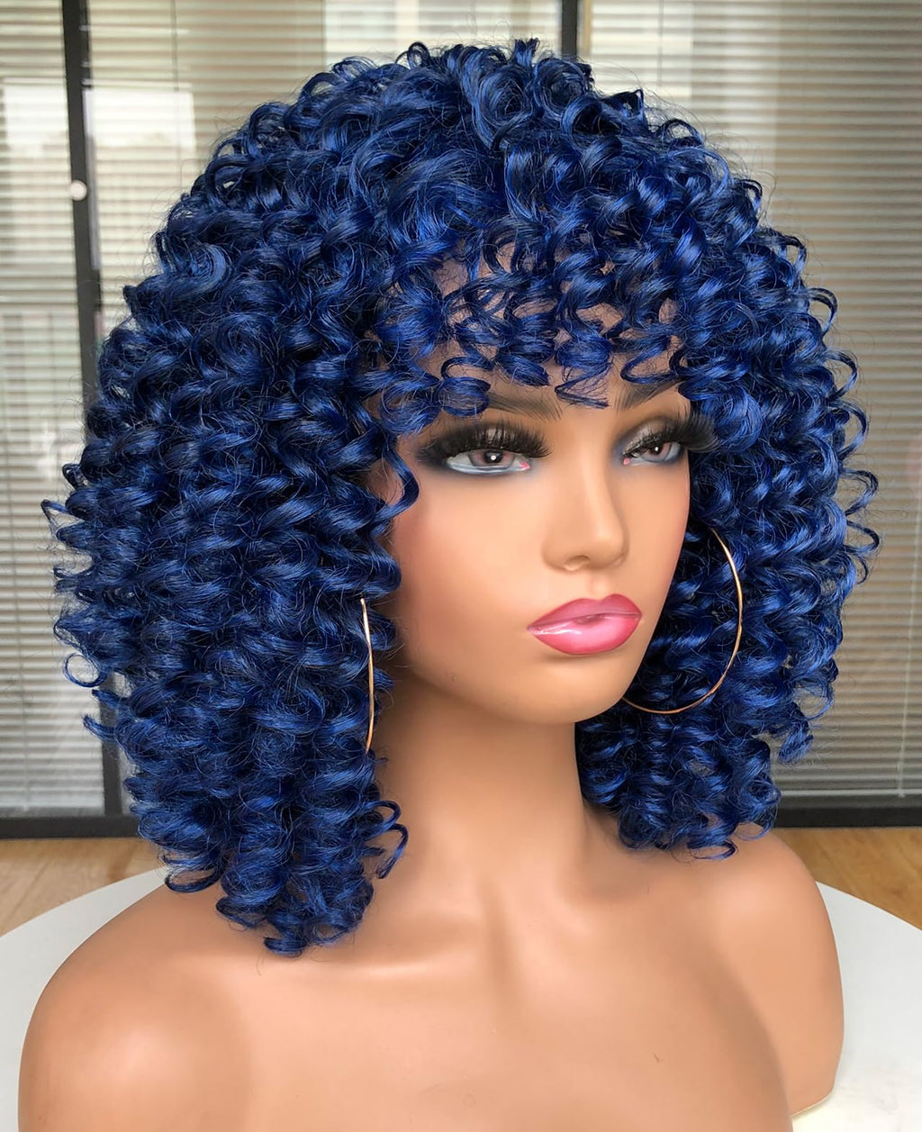 Curly Afro Wigs for Black Women Kinky Curly Wig with Bangs Synthetic Fiber Natural Looking Glueless Hair for Daily Wear