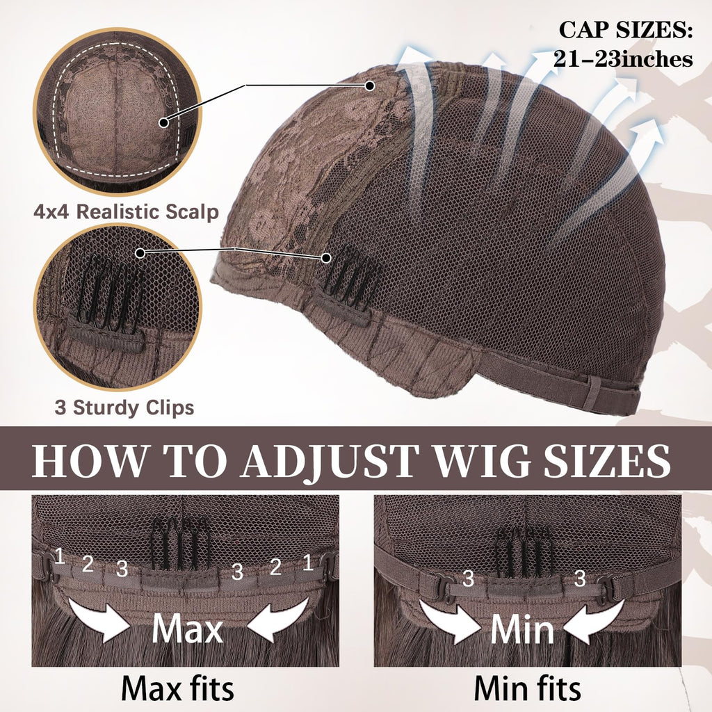 XIXIBI Wig with Bangs for Women,Long Straight,Brown Blonde Highlight