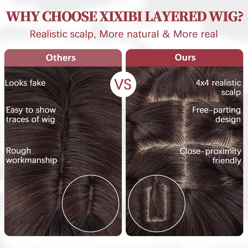 XIXIBI Wig with Bangs for Women,Long Straight,Brown Blonde Highlight