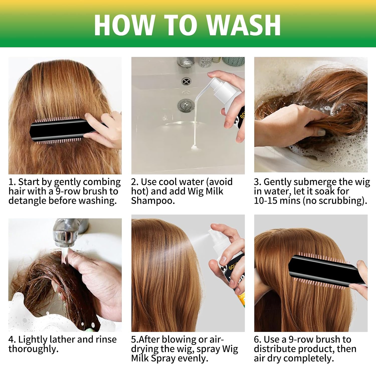 Goiple Wig Shampoo & Wig Milk Spray for Synthetic Hair Human Wigs, Detangle and Anti-Frizz, Hydrates & Moisturizes Synthetic Wig Shampoo, Conditioner＆Detangler 2 in 1 Moisturize Spray Detangler Brush