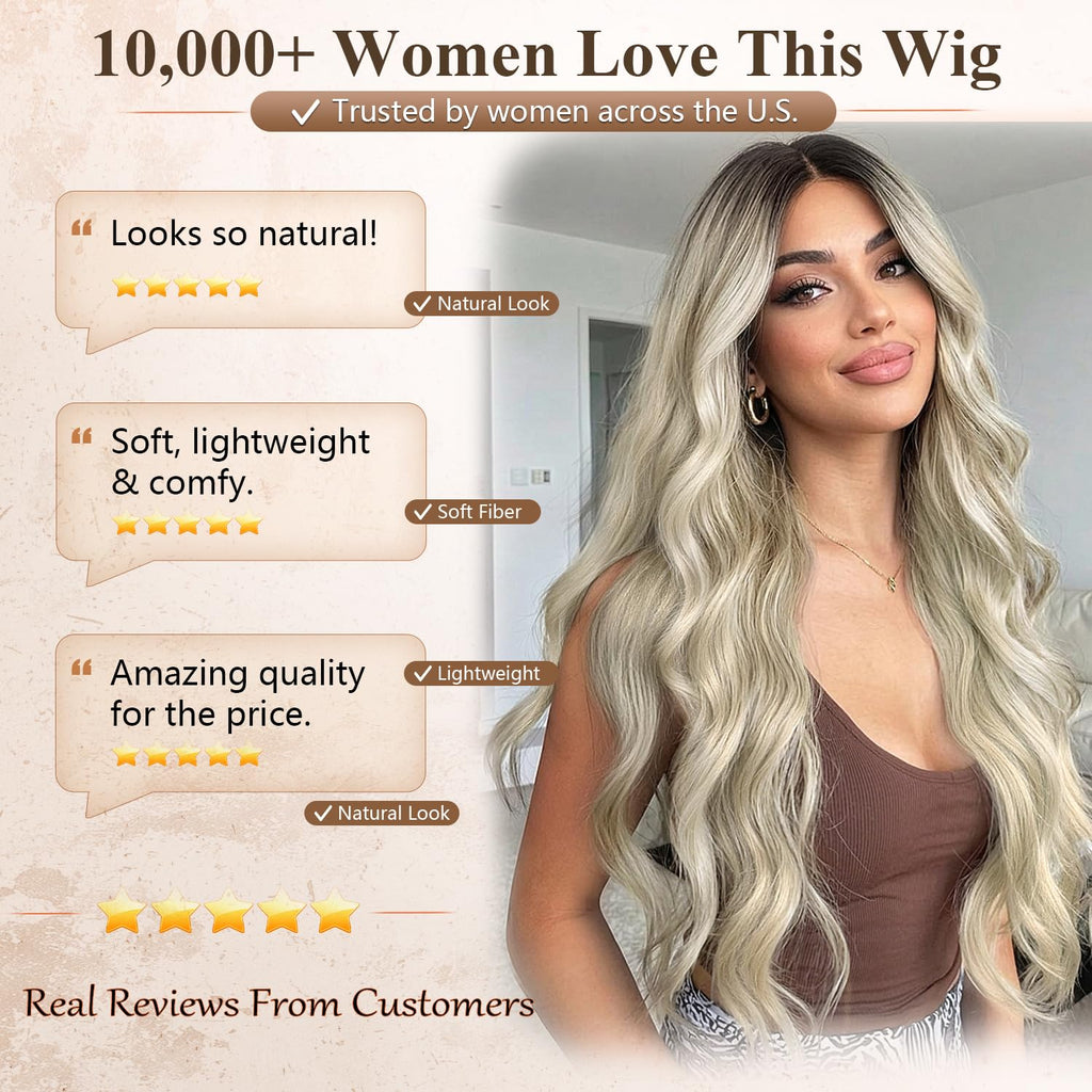 Nnzes Long Brown Mixed Blonde Wavy Wig 4x1 Lace Natural Hairline Middle Part Curly Heat-Resistant Synthetic Fiber for Women & Beginners Daily Party Use 26In