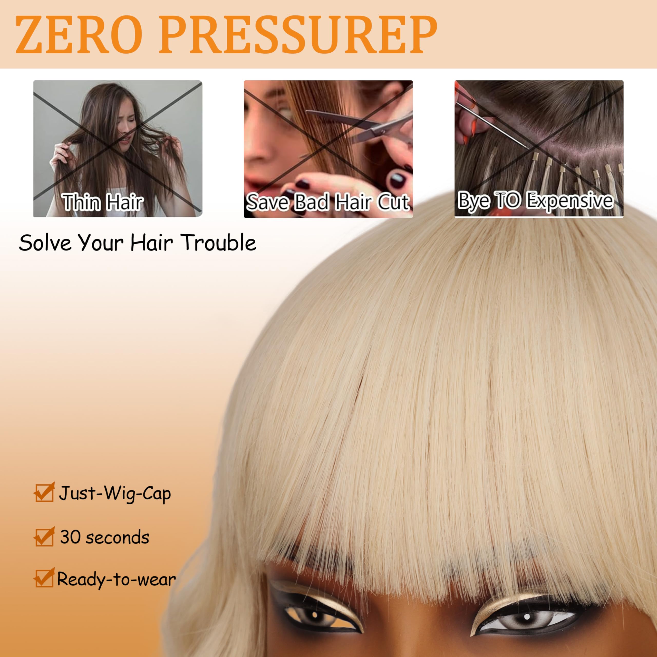 Nnzes Wig with Bangs for Women Shoulder Length Bob Wavy Women's Charming Synthetic Brown mixed Blonde Highlight Wigs with Natural Curly Heat Resistant Hair for Daily Party Use