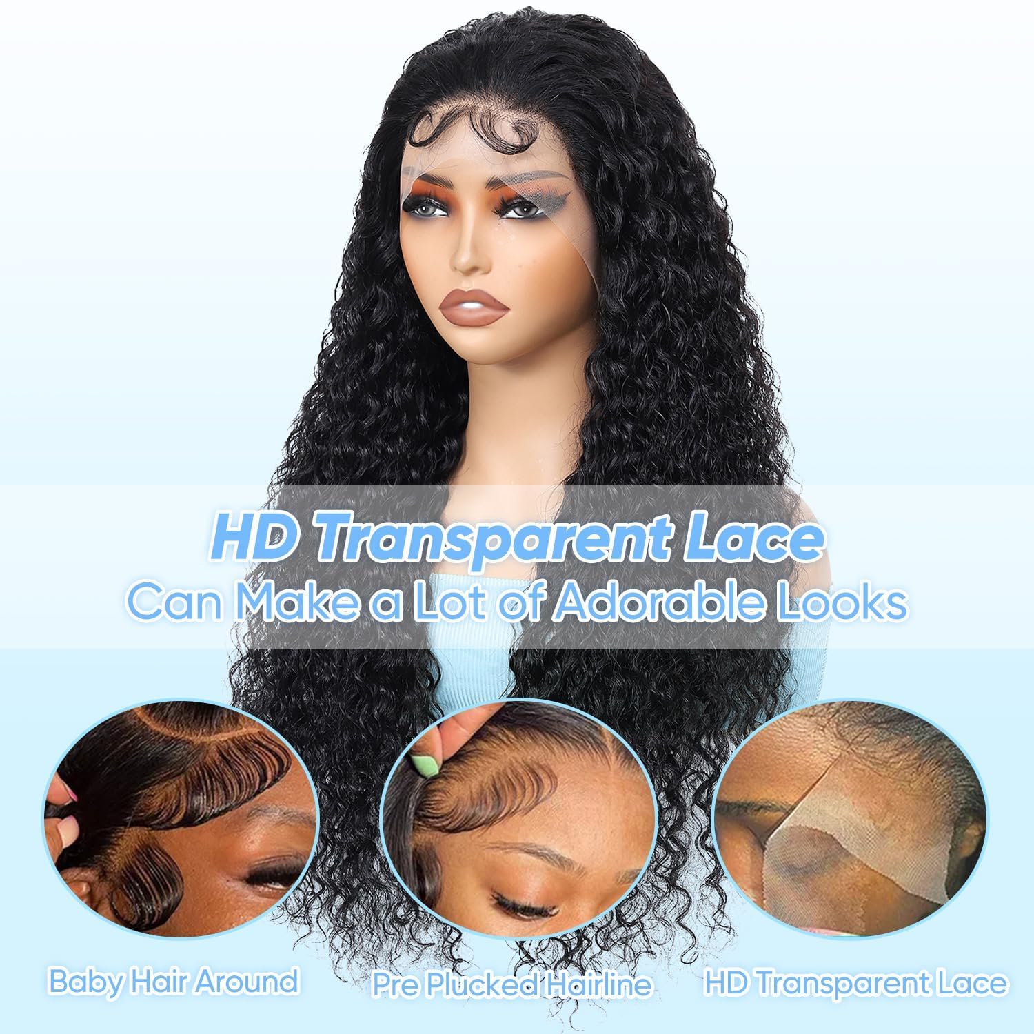 13x6 Deep Wave Lace Front Wigs Human Hair Glueless Wig 200 Density 30 Inch