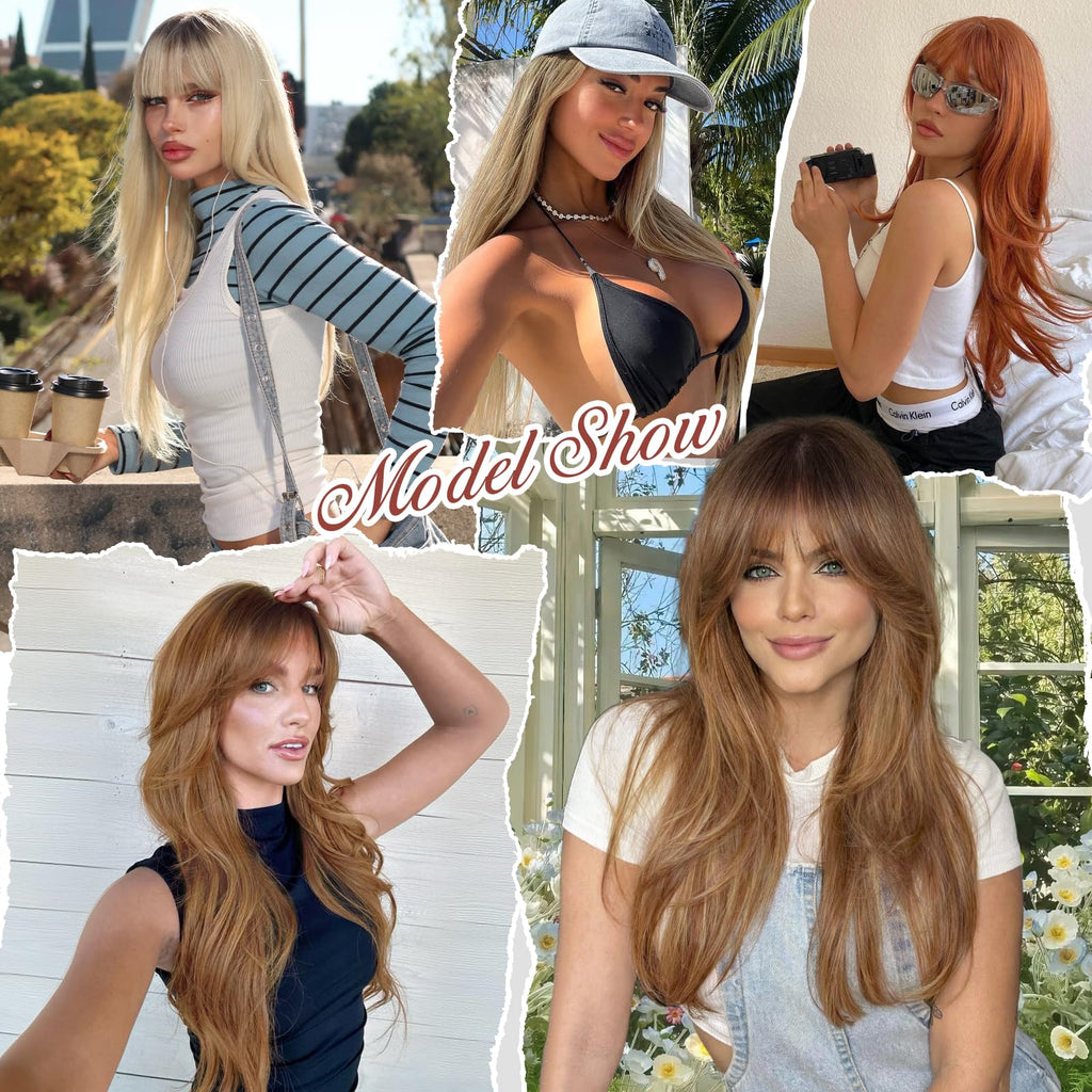 XIXIBI Wig with Bangs for Women,Long Straight,Brown Blonde Highlight