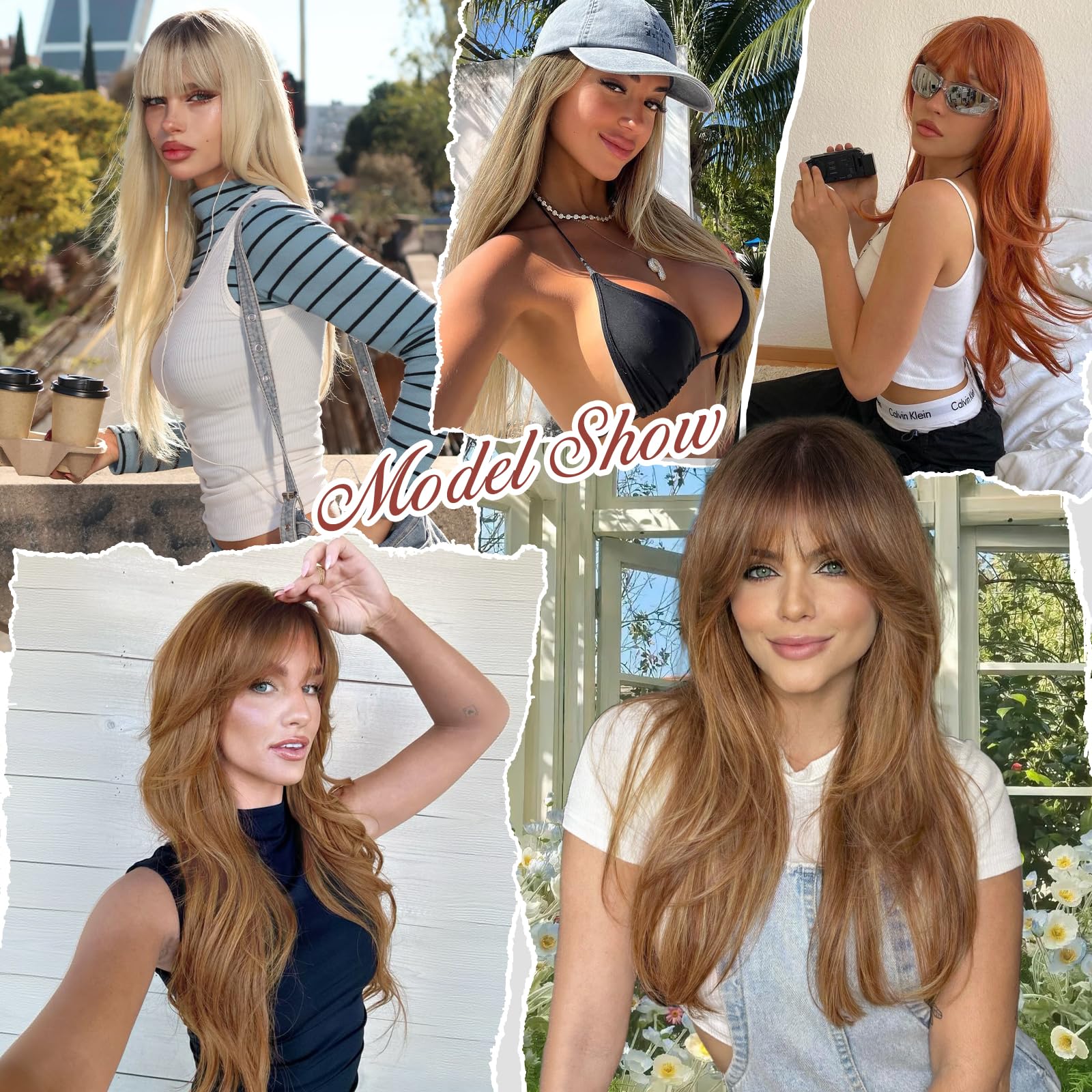 XIXIBI Wig with Bangs for Women,Long Straight,Brown Blonde Highlight