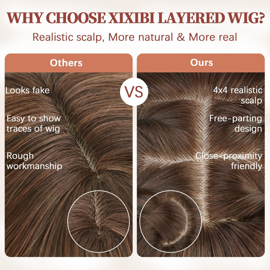 XIXIBI Wig with Bangs for Women,Long Straight,Brown Blonde Highlight