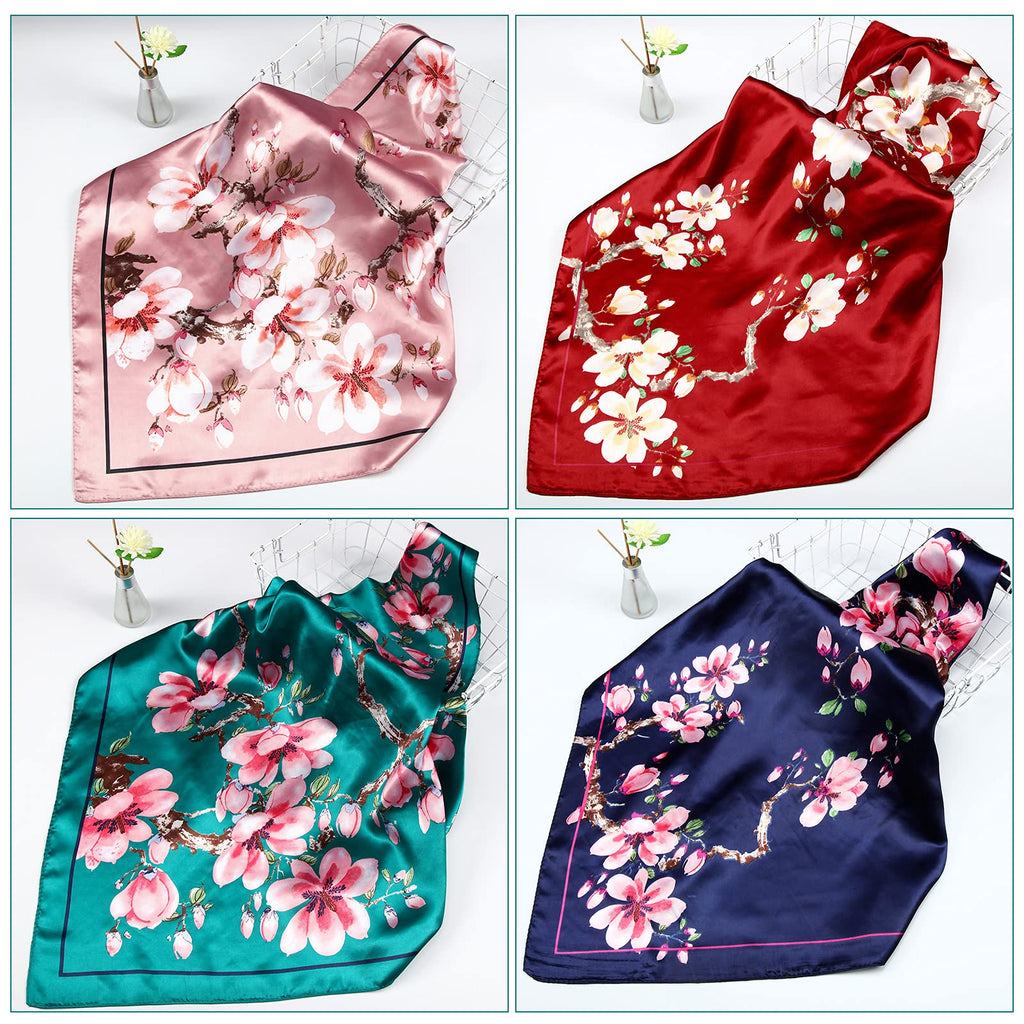 Honoson 4 Pcs 35 Inch Satin Head Scarf Bandanas for Women
