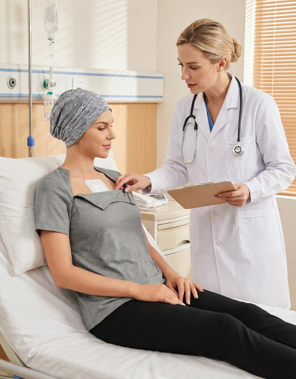 Deyeek Chemo Shirts for Port Access Women with 2 Hidden Side Zippers Post Surgery Short Sleeve Tear Away Adaptive Top Tees