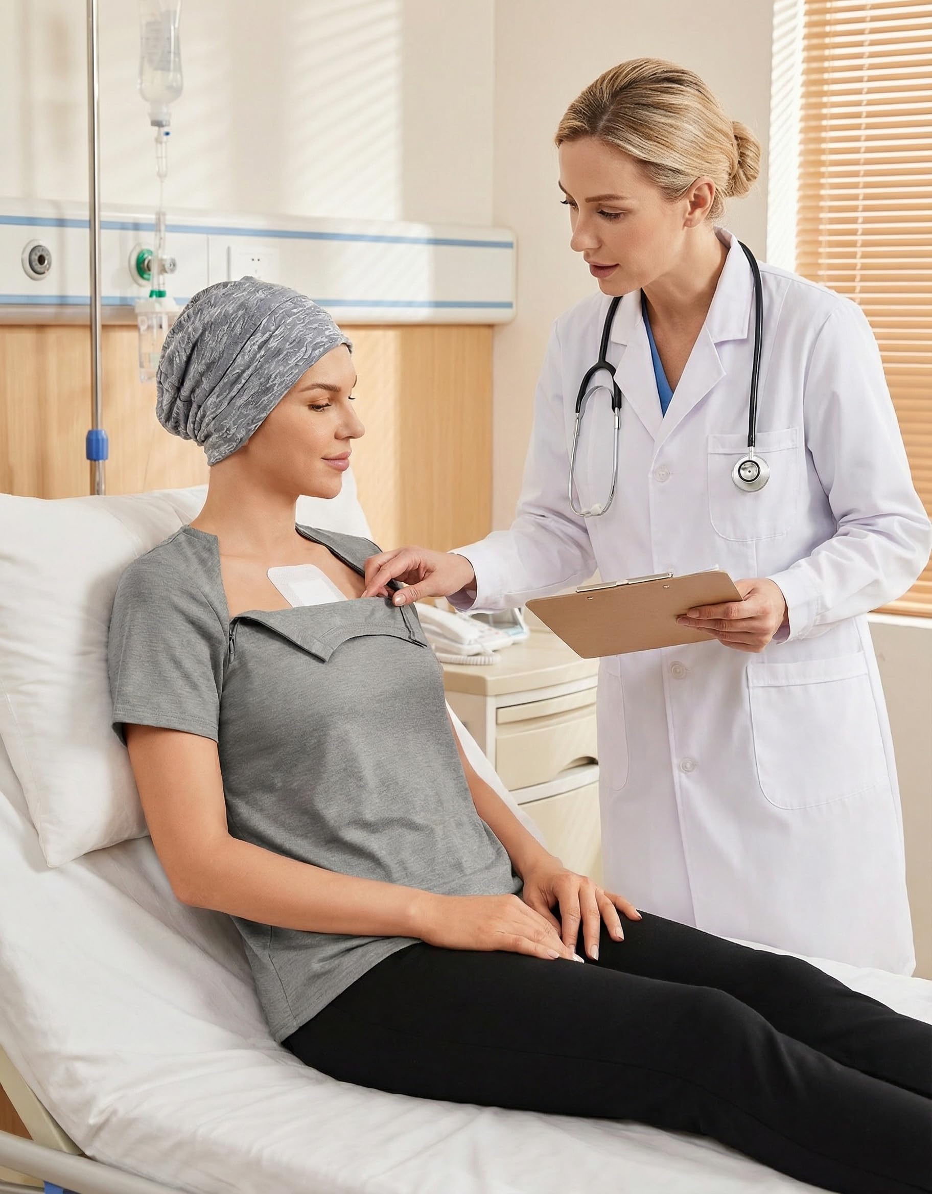 Deyeek Chemo Shirts for Port Access Women with 2 Hidden Side Zippers Post Surgery Short Sleeve Tear Away Adaptive Top Tees