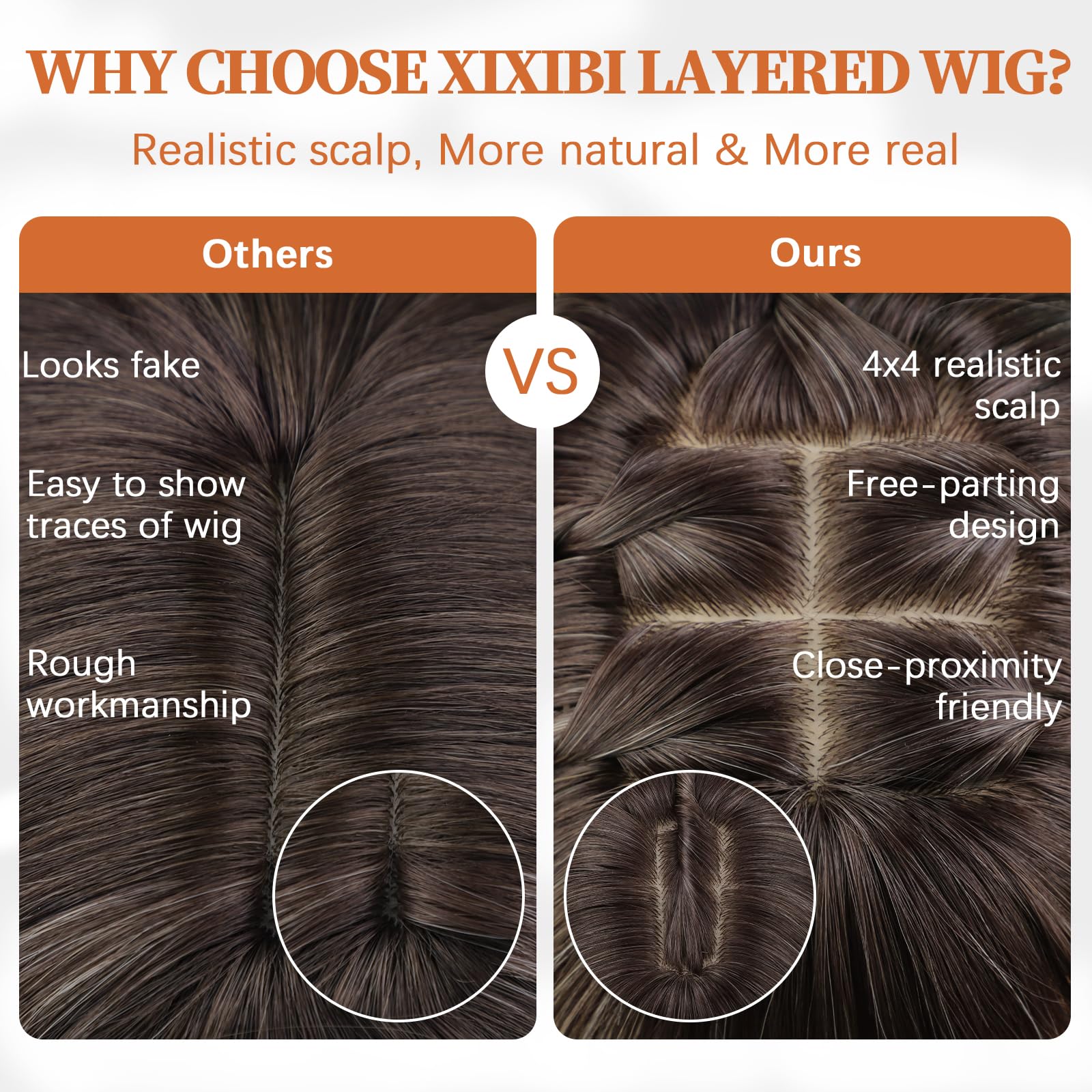 XIXIBI Wig with Bangs for Women,Long Straight,Brown Blonde Highlight