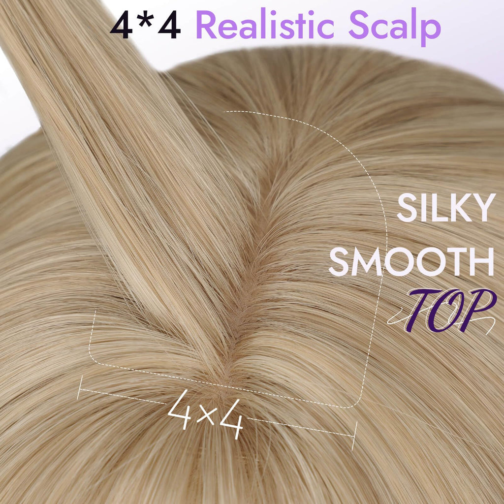 Eawwii Wig with Bangs for Women,Brown Blonde Synthetic 4x4 Scalp Wigs
