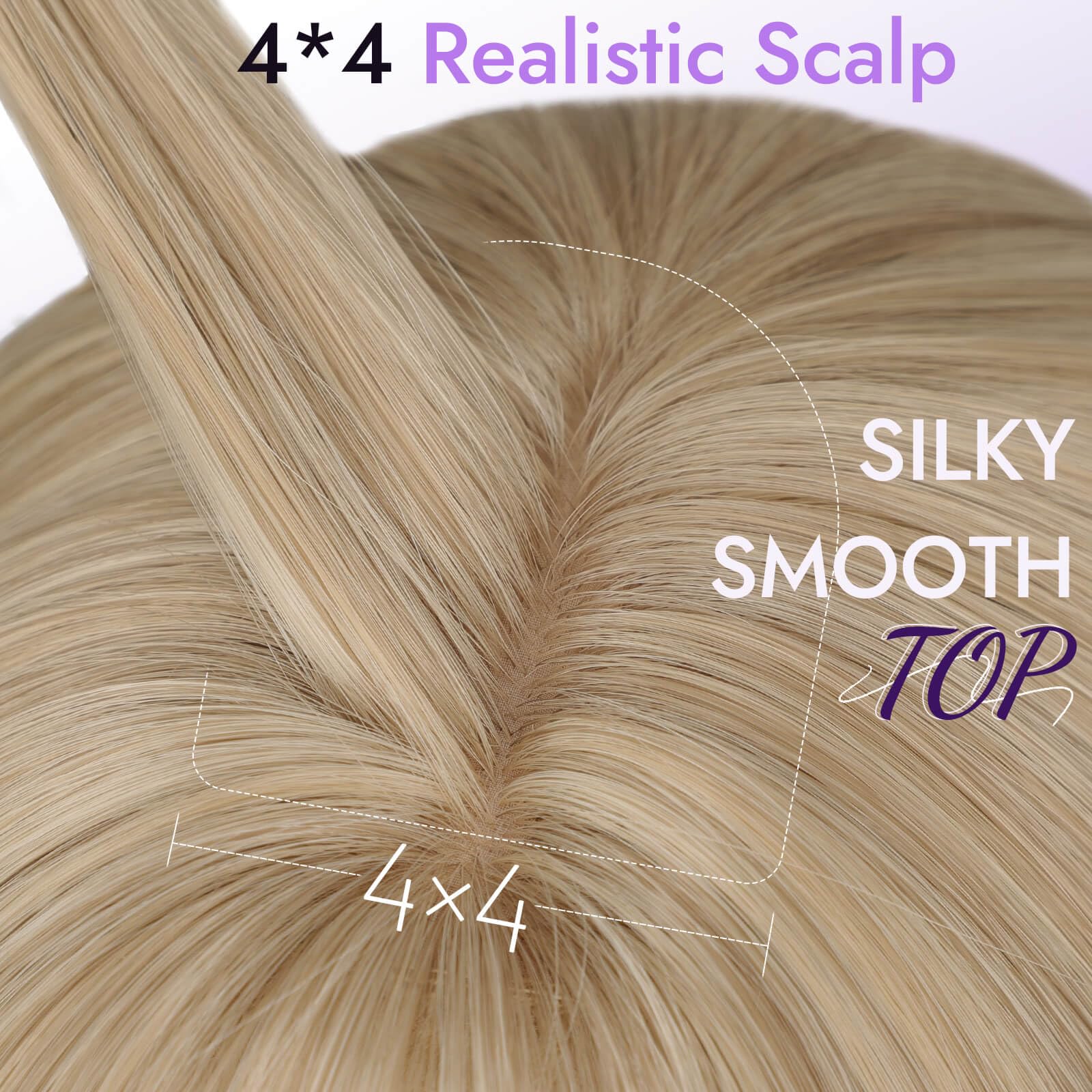 Eawwii Wig with Bangs for Women,Brown Blonde Synthetic 4x4 Scalp Wigs