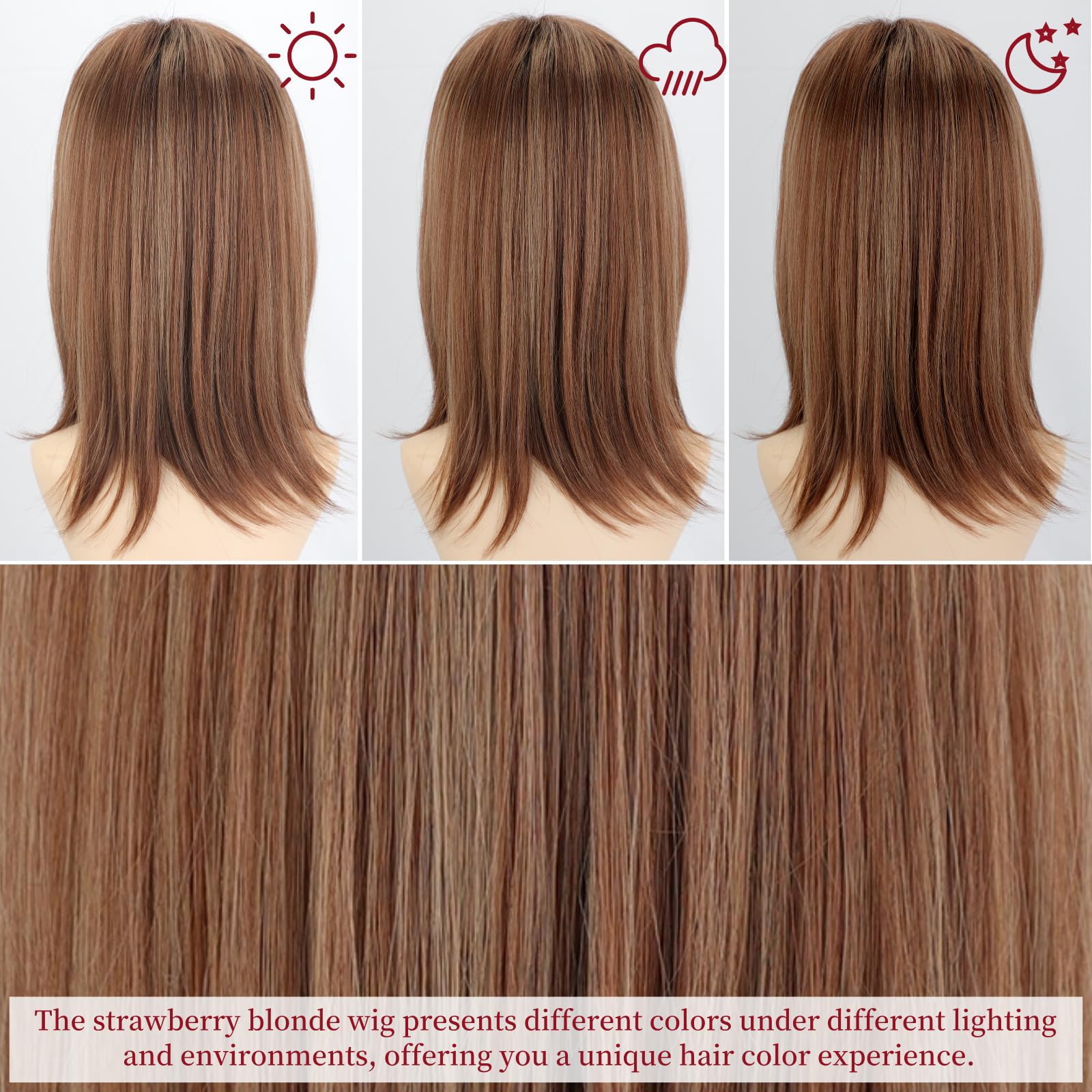 RENERSHOW Ombre Blonde Highlight Layered Bob Wig with Bangs for White Women