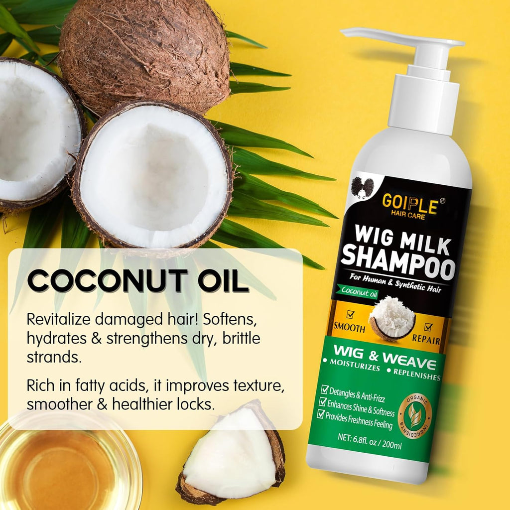 Goiple Wig Shampoo & Wig Milk Spray for Synthetic Hair Human Wigs, Detangle and Anti-Frizz, Hydrates & Moisturizes Synthetic Wig Shampoo, Conditioner＆Detangler 2 in 1 Moisturize Spray Detangler Brush