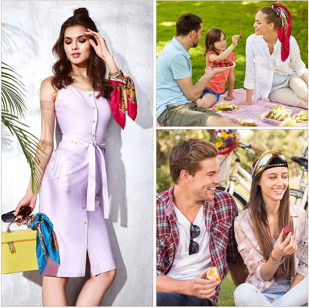 Honoson 4 Pcs 35 Inch Satin Head Scarf Bandanas for Women