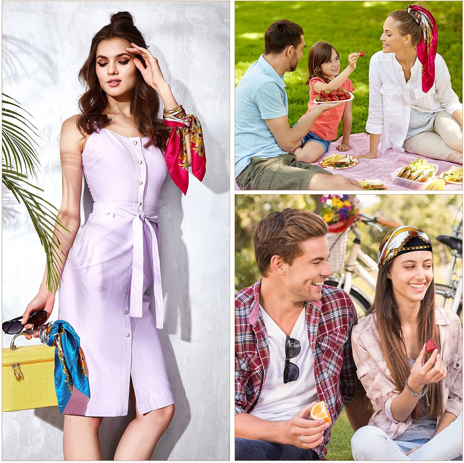Honoson 4 Pcs 35 Inch Satin Head Scarf Bandanas for Women