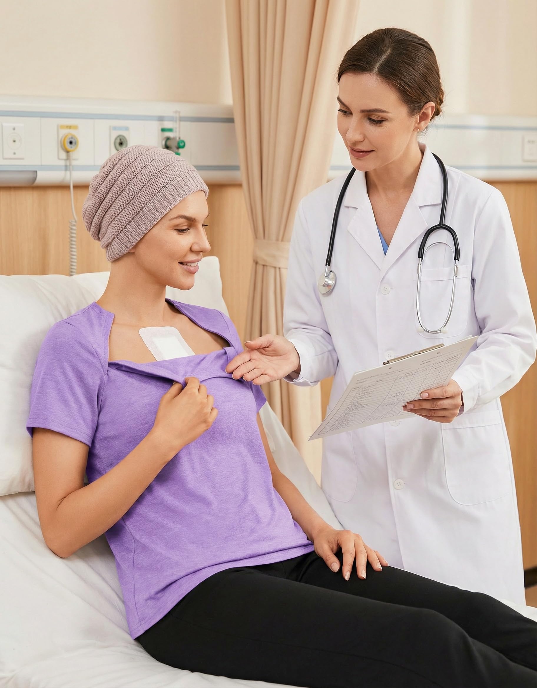 Deyeek Chemo Shirts for Port Access Women with 2 Hidden Side Zippers Post Surgery Short Sleeve Tear Away Adaptive Top Tees