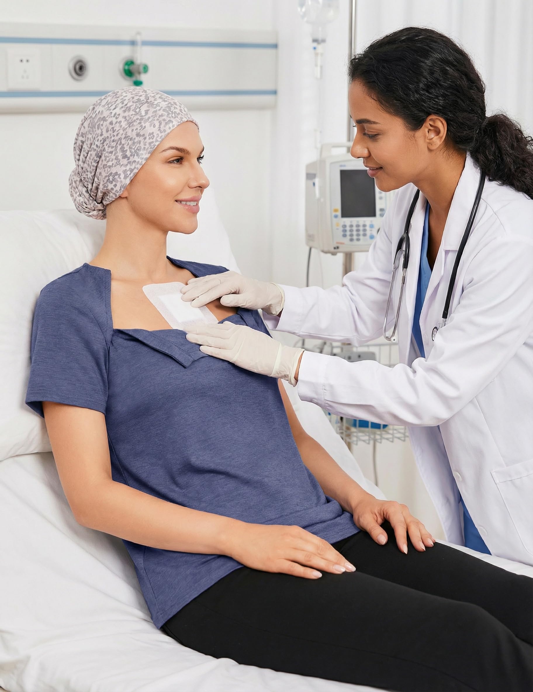 Deyeek Chemo Shirts for Port Access Women with 2 Hidden Side Zippers Post Surgery Short Sleeve Tear Away Adaptive Top Tees