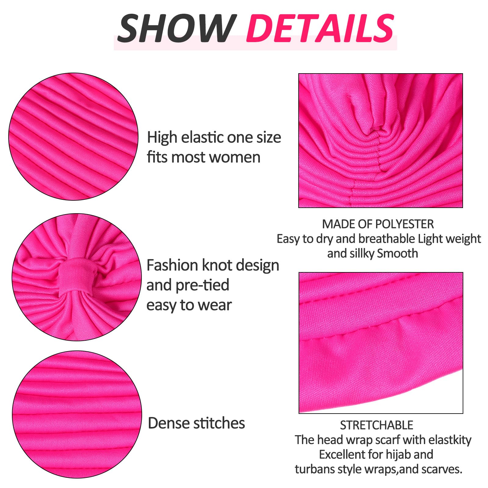 Syhood 22 Pieces Stretch Turbans Chemo Head Wrap Cancer Head Beanie Twisted Turban Cap Cover Hats for Women