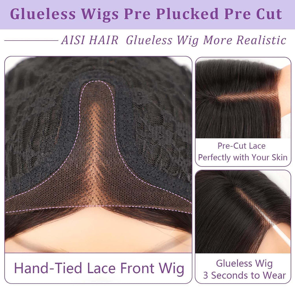 AISI HAIR 14Inch Dark to Light Blonde Wig for Women,Wave Synthetic Lace Wig