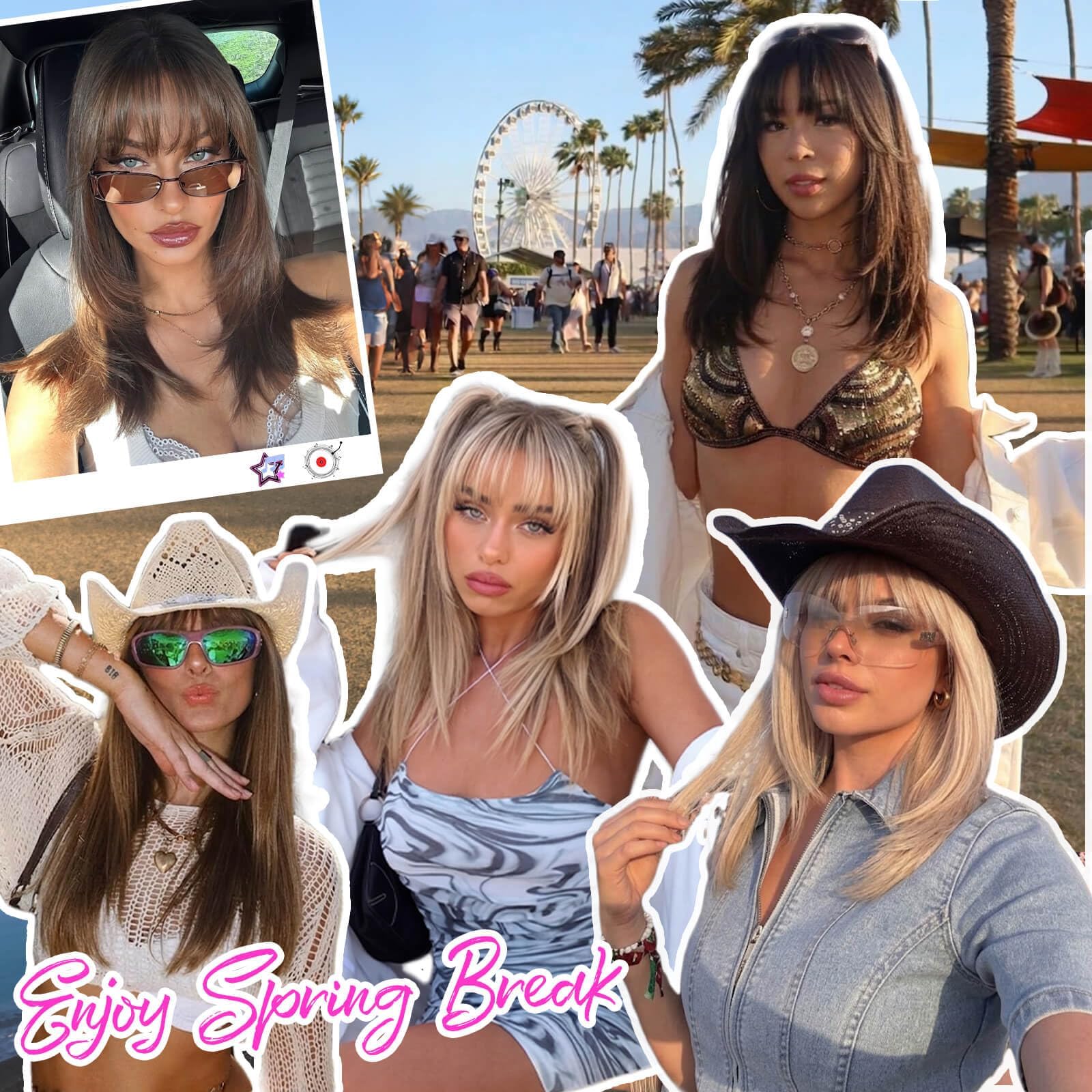 Eawwii Wig with Bangs for Women,Brown Blonde Synthetic 4x4 Scalp Wigs