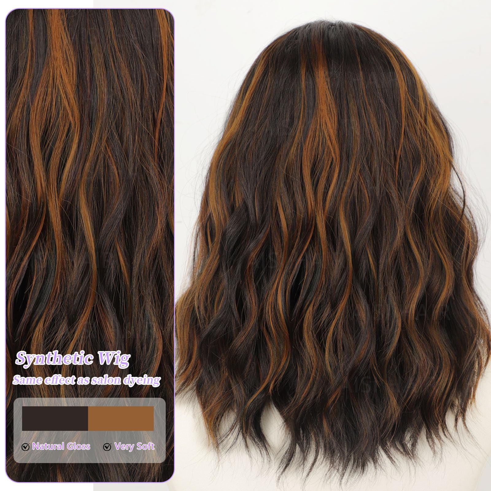 AISI HAIR 14Inch Dark to Light Blonde Wig for Women,Wave Synthetic Lace Wig