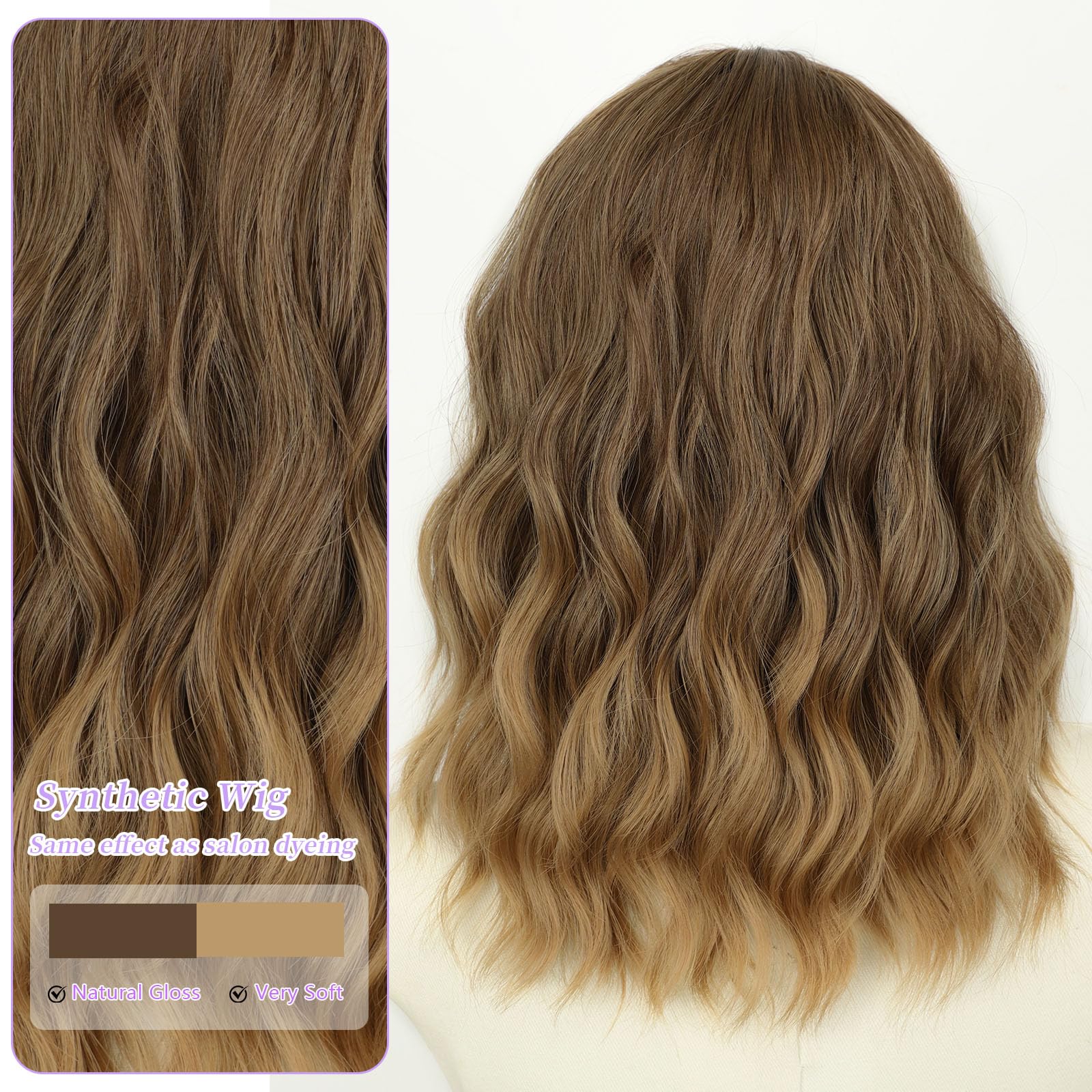 AISI HAIR 14Inch Dark to Light Blonde Wig for Women,Wave Synthetic Lace Wig