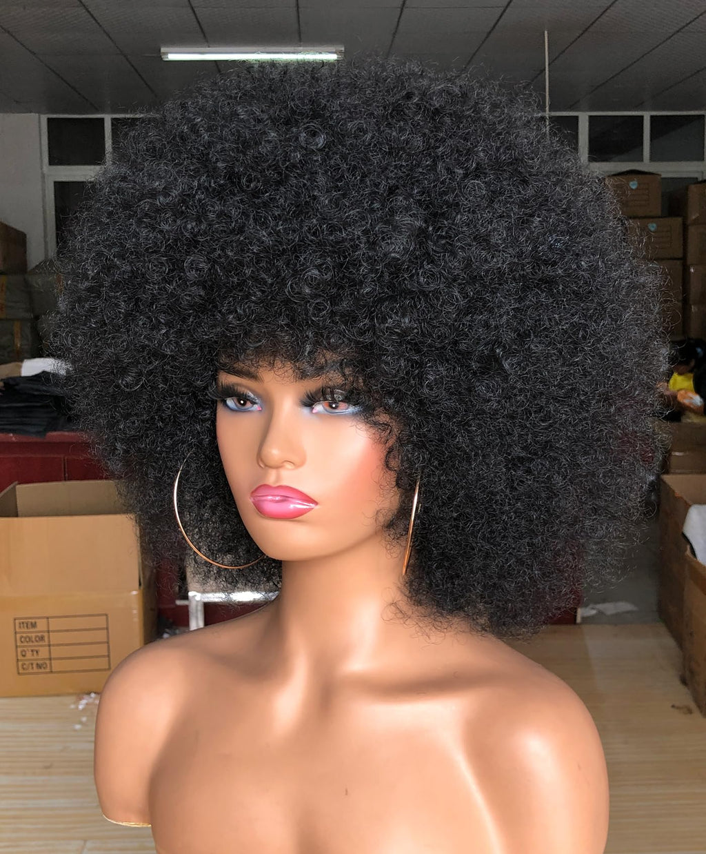 Curly Afro Wigs for Black Women Kinky Curly Wig with Bangs Synthetic Fiber Natural Looking Glueless Hair for Daily Wear