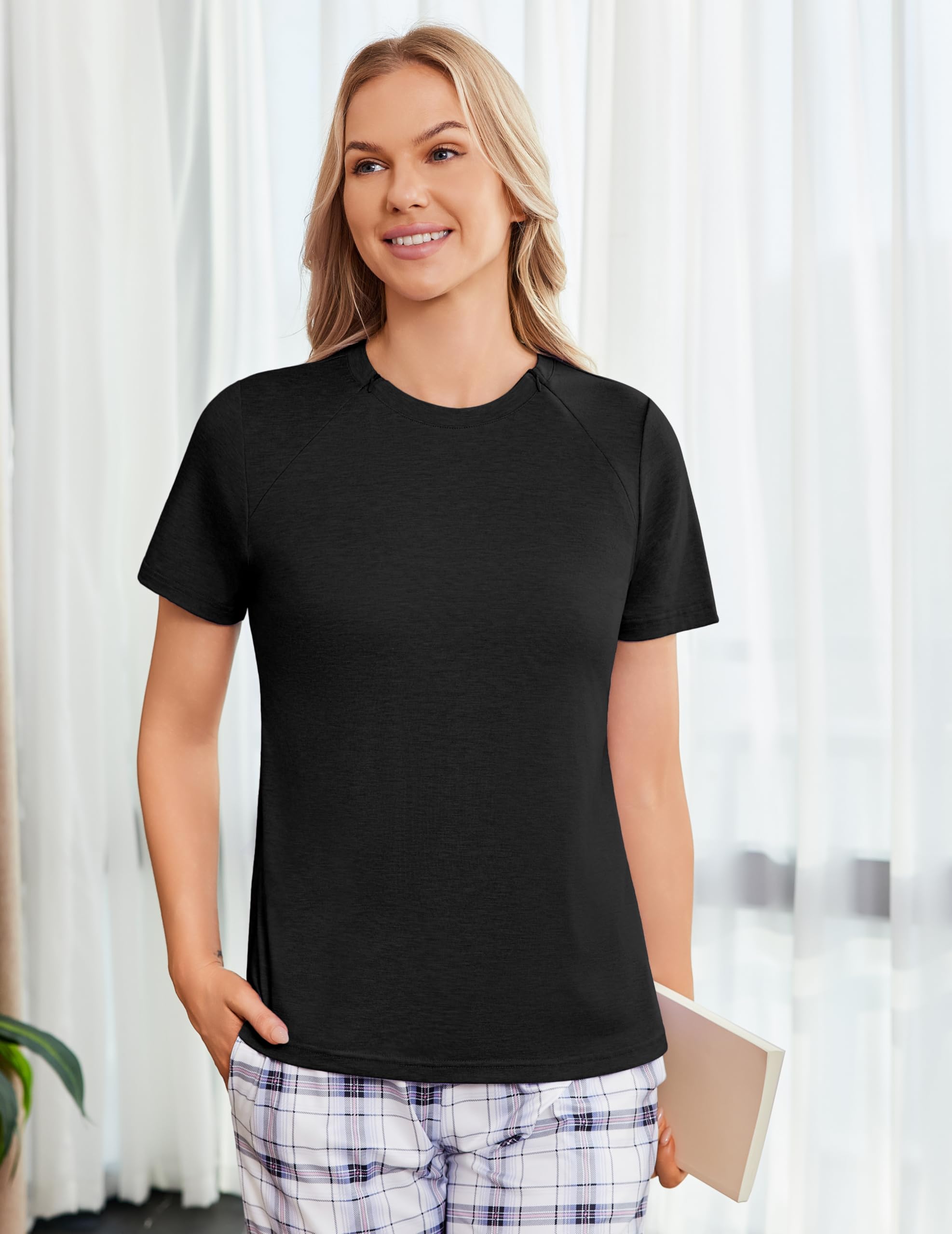Deyeek Chemo Shirts for Port Access Women with 2 Hidden Side Zippers Post Surgery Short Sleeve Tear Away Adaptive Top Tees