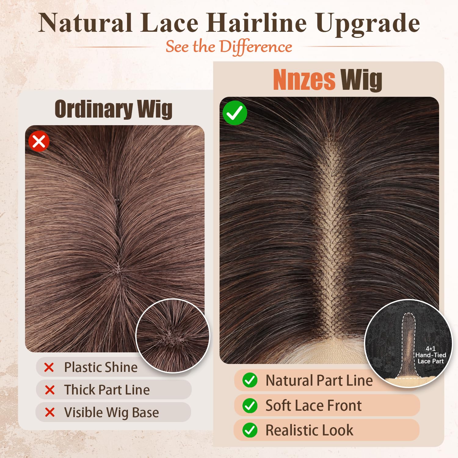 Nnzes Long Brown Mixed Blonde Wavy Wig 4x1 Lace Natural Hairline Middle Part Curly Heat-Resistant Synthetic Fiber for Women & Beginners Daily Party Use 26In