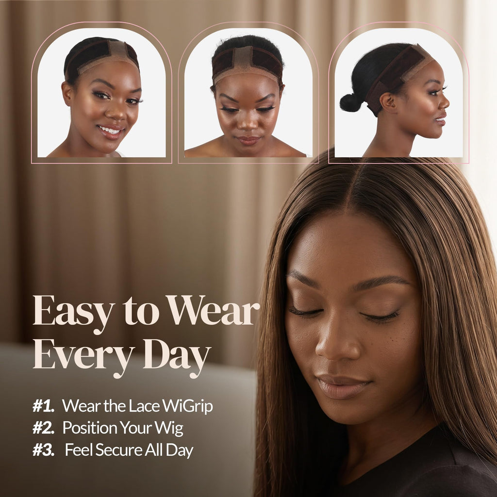 MILANO COLLECTION Wigrip, Premium Lace Wig Band for Women, Fully Adjustable & Reinforced Lace Wig Grip Band by Hairline, Comfortable and Secure Glueless Velvet Headband, Nude