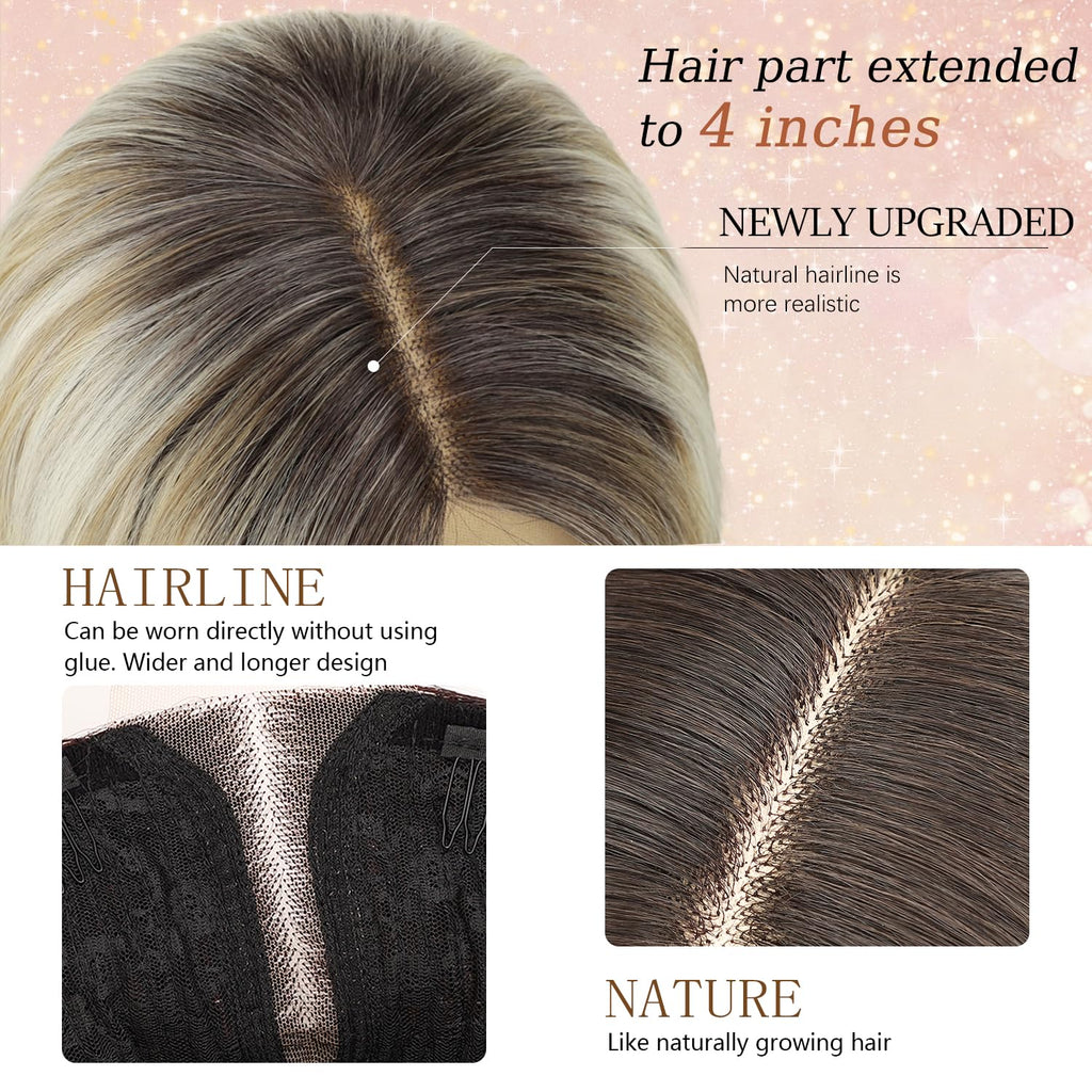 Nnzes Long Brown Mixed Blonde Wavy Wig 4x1 Lace Natural Hairline Middle Part Curly Heat-Resistant Synthetic Fiber for Women & Beginners Daily Party Use 26In
