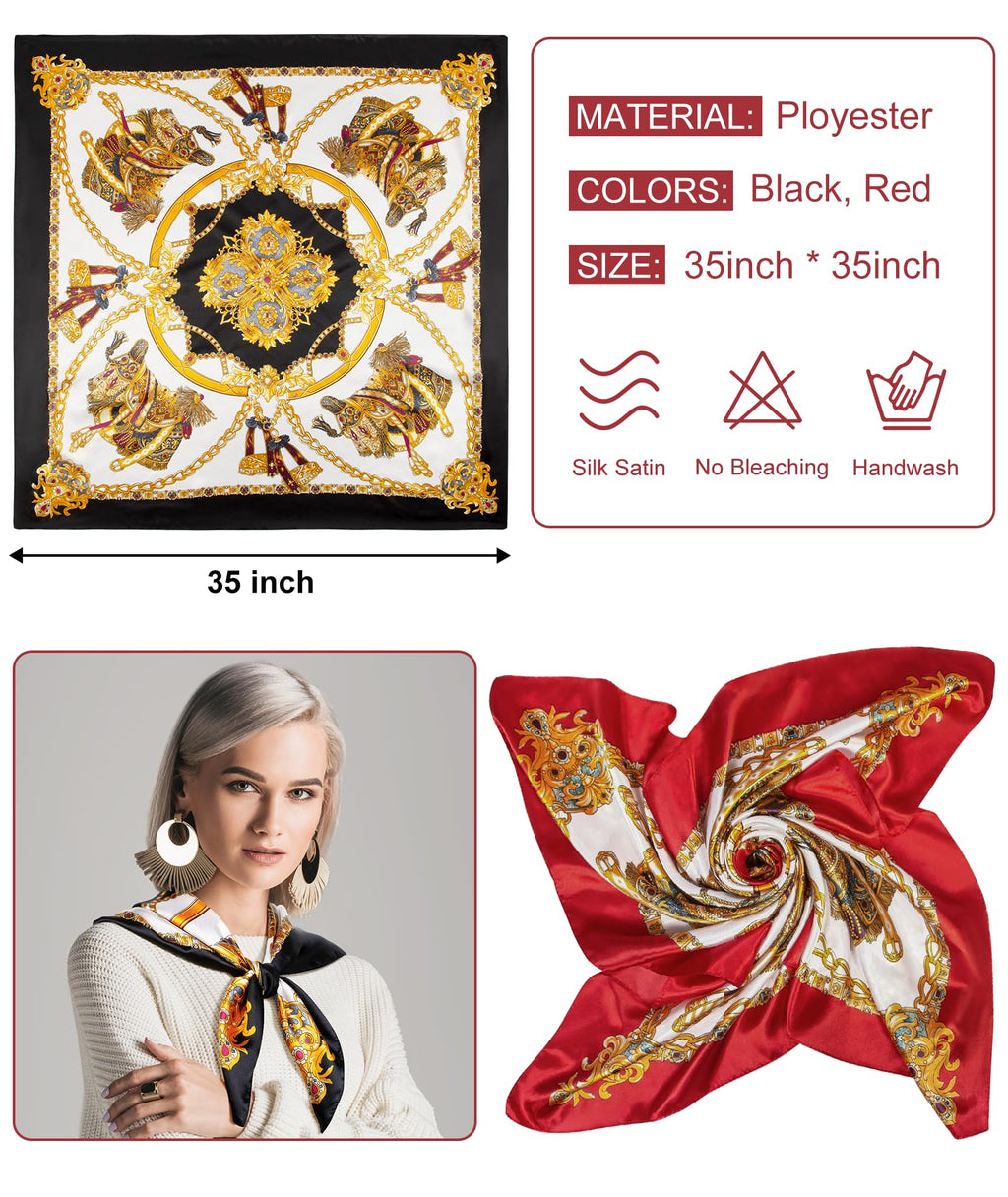 Senker Fashion 2Pcs 35" Silk Head Scarf for Women