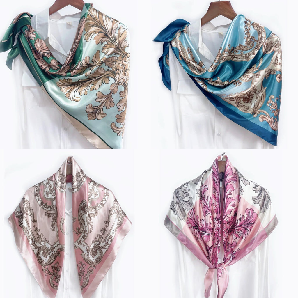Ciormis 35" Silk Head Scarf for Women, 4 Pcs Satin Hair Scarf Square Silk Bandana Top Neck Scarves Hair Wraps for Sleeping