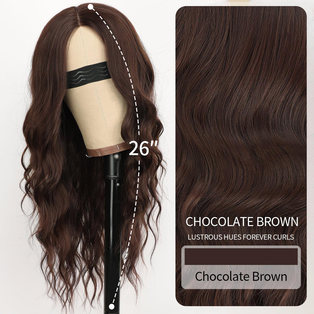 Nnzes Long Brown Mixed Blonde Wavy Wig 4x1 Lace Natural Hairline Middle Part Curly Heat-Resistant Synthetic Fiber for Women & Beginners Daily Party Use 26In