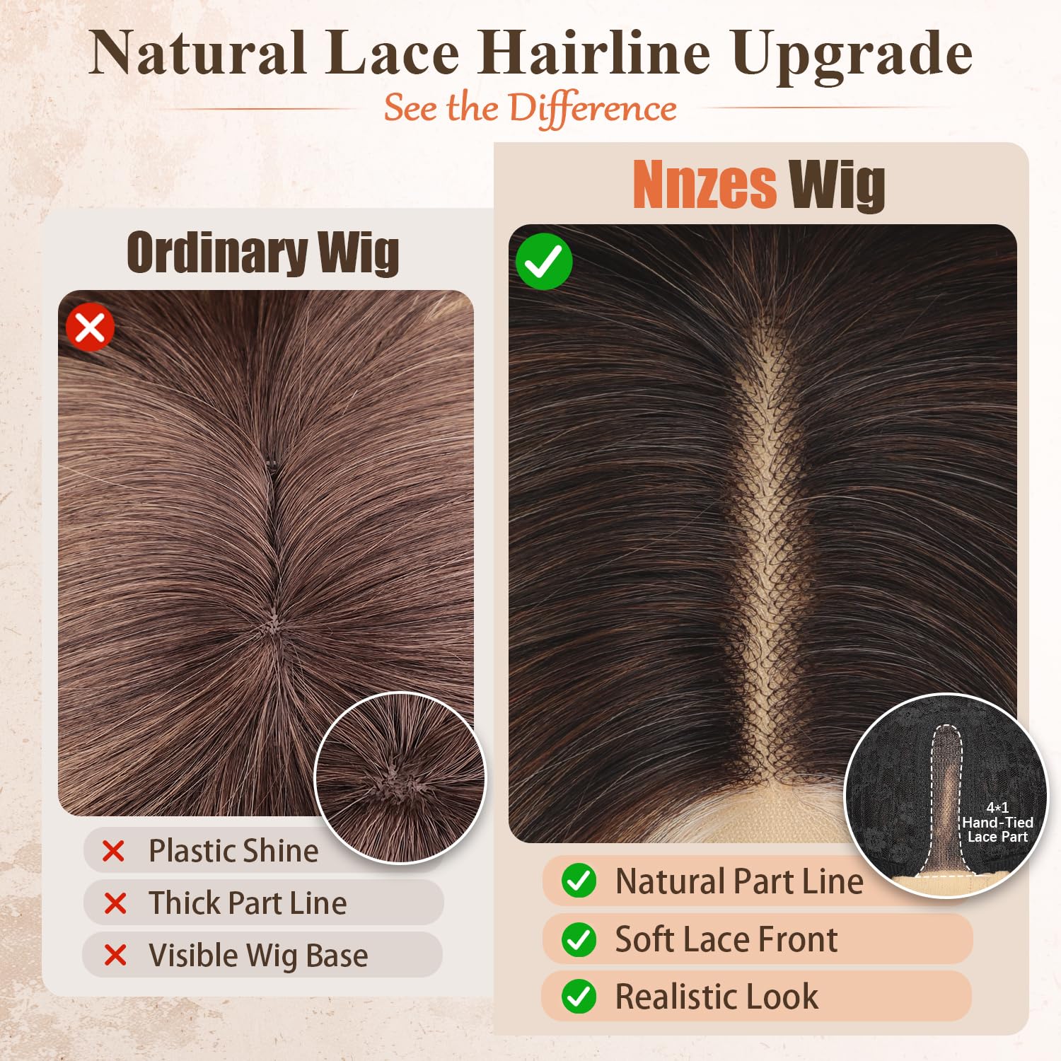 Nnzes Long Brown Mixed Blonde Wavy Wig 4x1 Lace Natural Hairline Middle Part Curly Heat-Resistant Synthetic Fiber for Women & Beginners Daily Party Use 26In