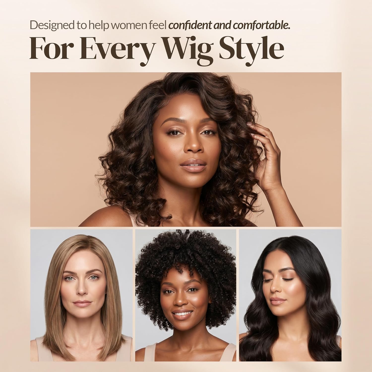 MILANO COLLECTION Wigrip, Premium Lace Wig Band for Women, Fully Adjustable & Reinforced Lace Wig Grip Band by Hairline, Comfortable and Secure Glueless Velvet Headband, Nude