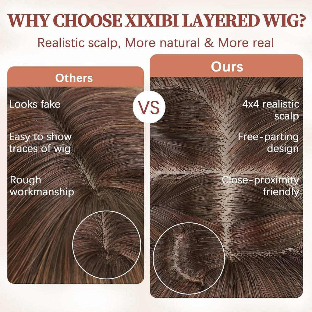 XIXIBI Wig with Bangs for Women,Long Straight,Brown Blonde Highlight