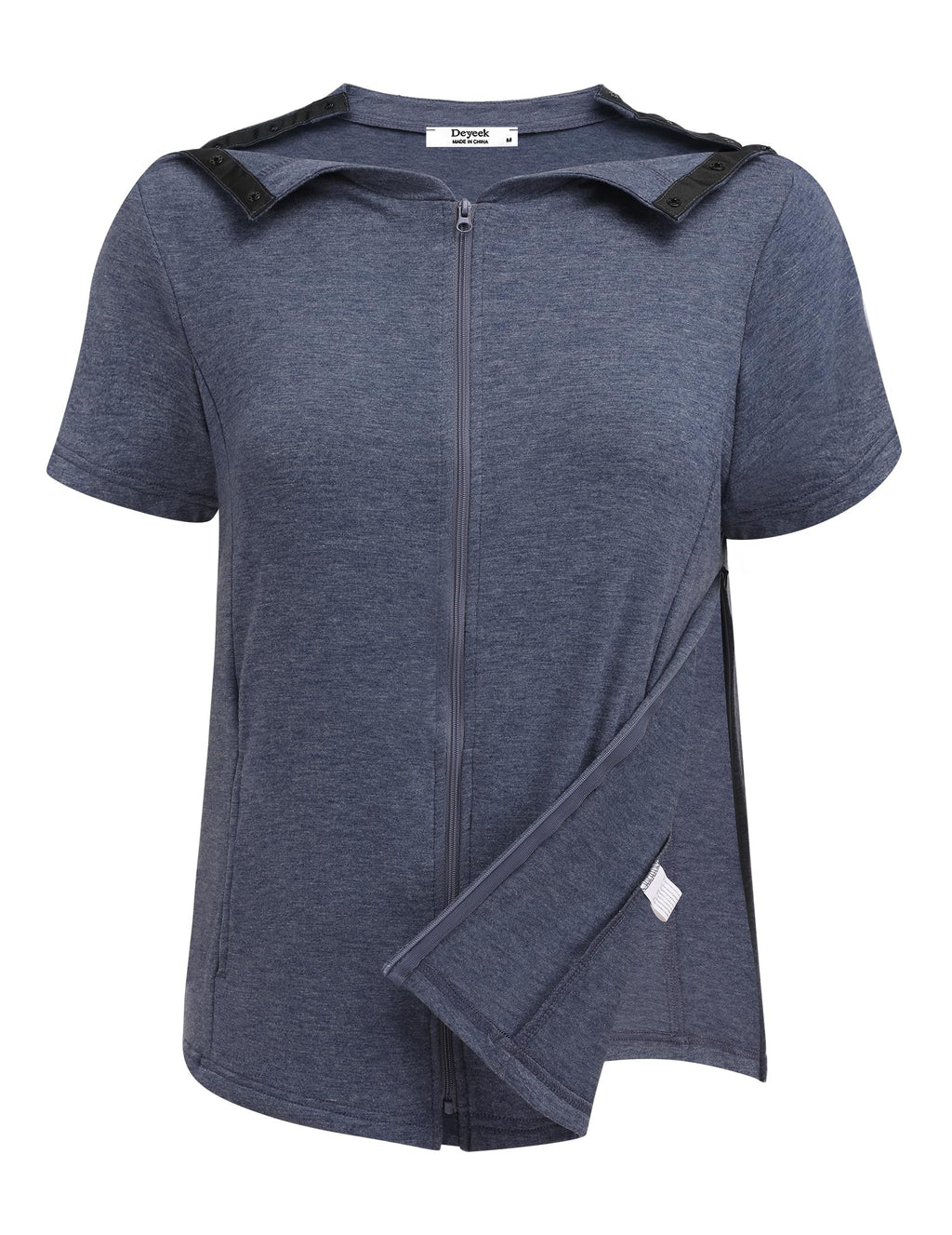 Deyeek Mastectomy Shirts with Drain Pockets Post Shoulder Surgery Tops for Women Chemo Port Short Sleeve with Zippers