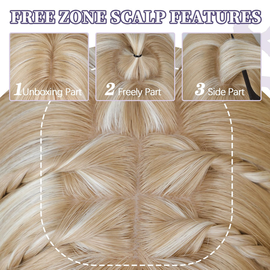 XIXIBI Wig with Bangs for Women,Long Straight,Brown Blonde Highlight
