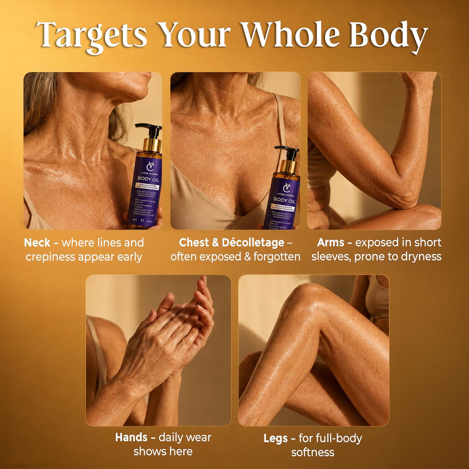 Body Oil for Crepey, Dry & Mature Skin | 3.4 fl oz | 9 Oils Mix
