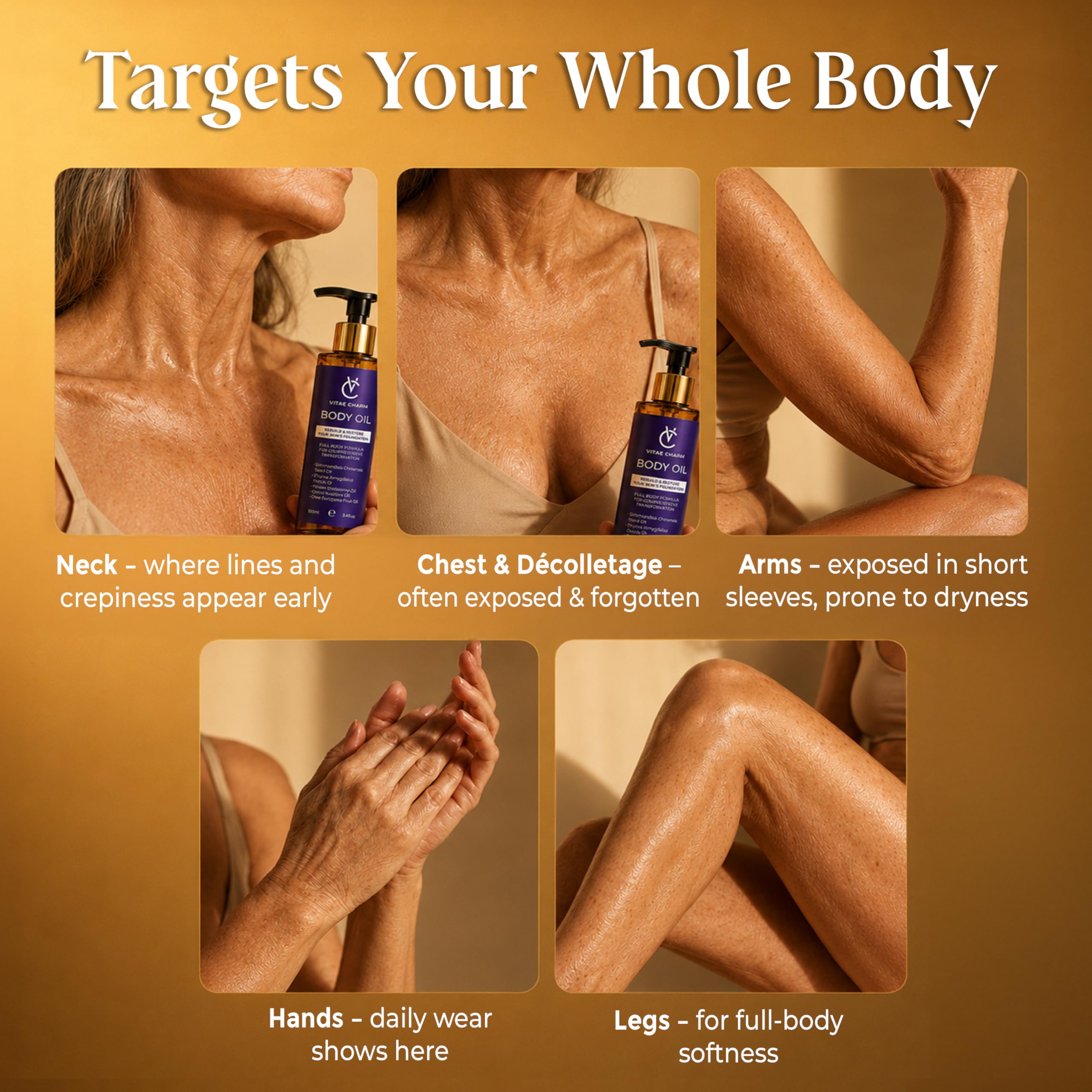 Body Oil for Crepey, Dry & Mature Skin | 3.4 fl oz | 9 Oils Mix