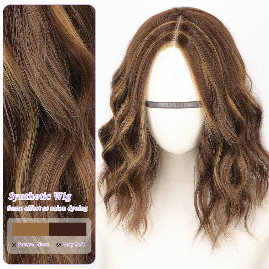 AISI HAIR 14Inch Dark to Light Blonde Wig for Women,Wave Synthetic Lace Wig