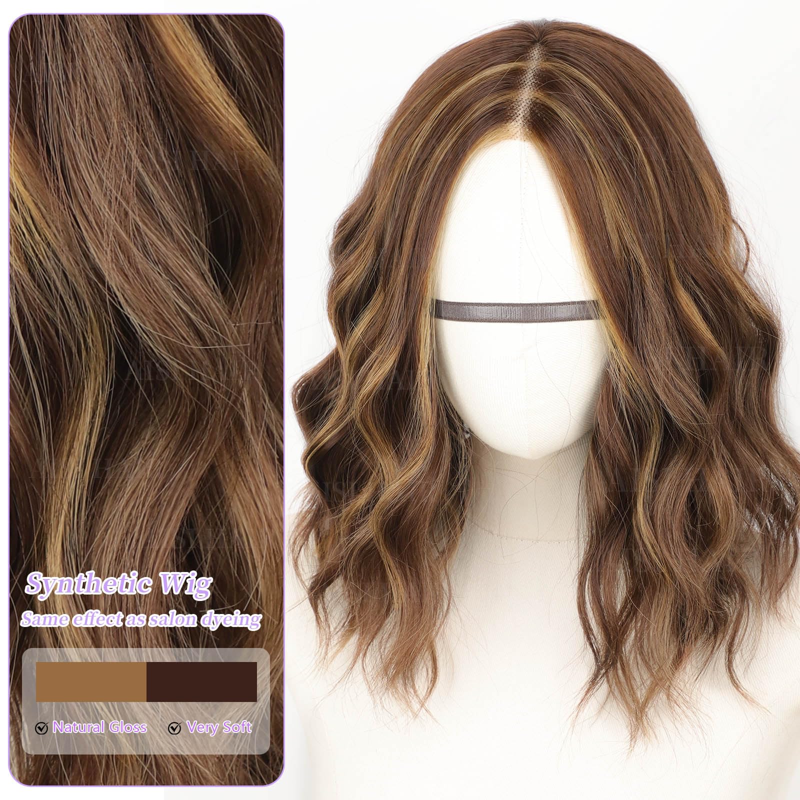 AISI HAIR 14Inch Dark to Light Blonde Wig for Women,Wave Synthetic Lace Wig
