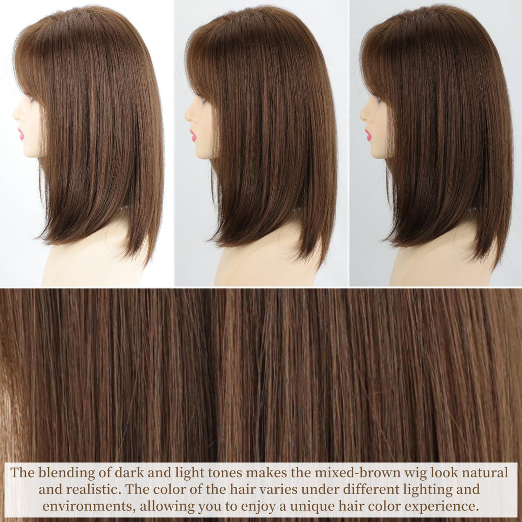 RENERSHOW Ombre Blonde Highlight Layered Bob Wig with Bangs for White Women