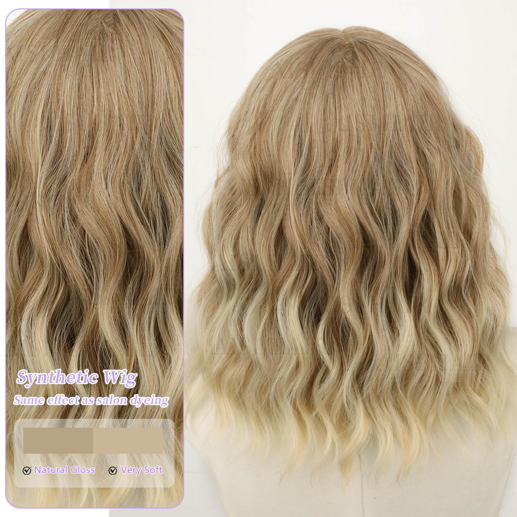 AISI HAIR 14Inch Dark to Light Blonde Wig for Women,Wave Synthetic Lace Wig