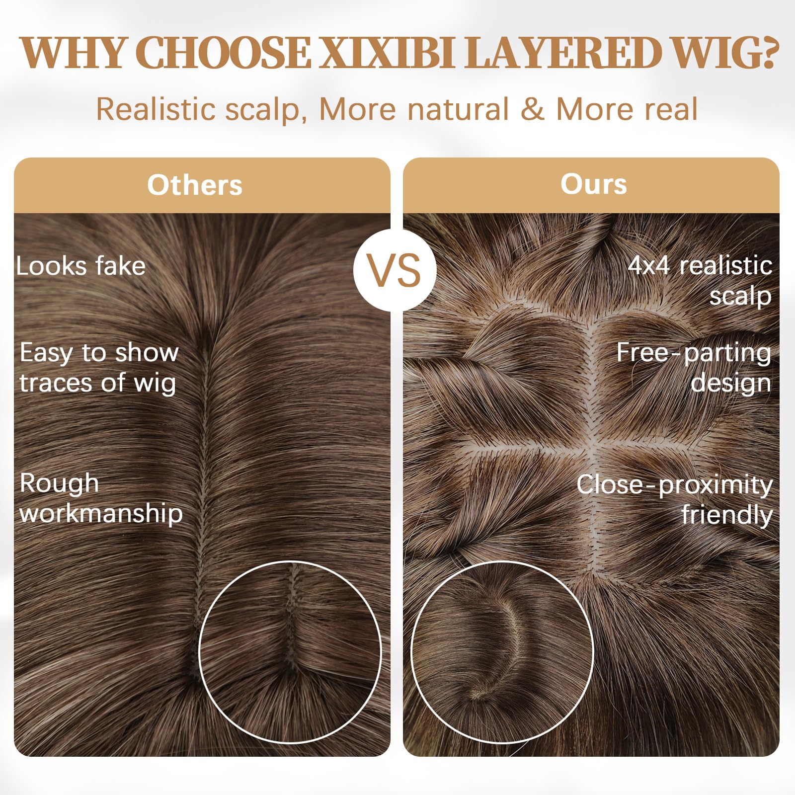 XIXIBI Wig with Bangs for Women,Long Straight,Brown Blonde Highlight