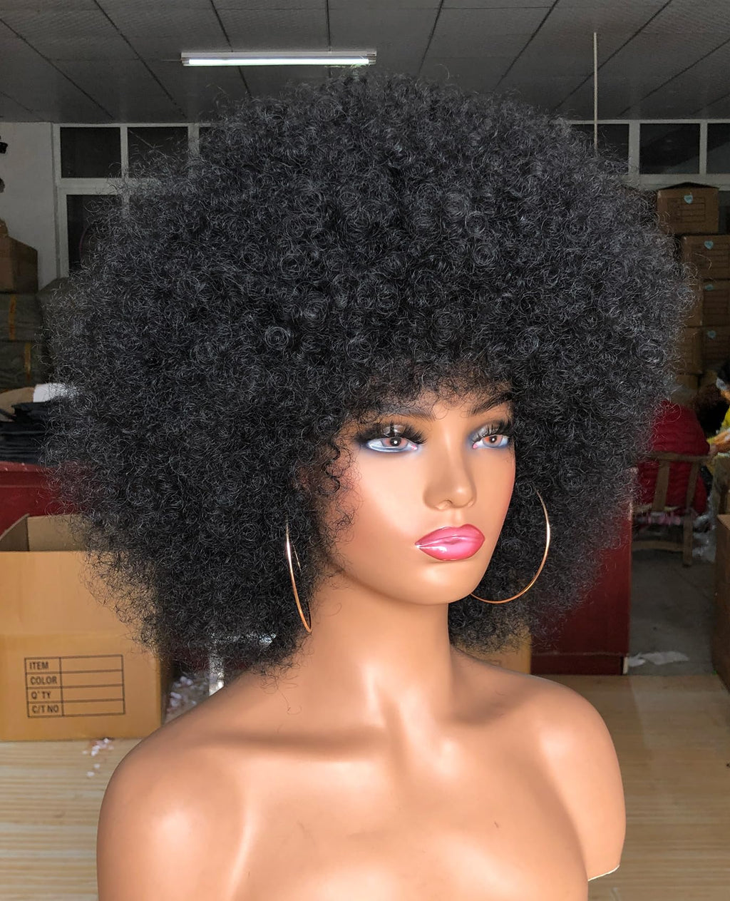 Curly Afro Wigs for Black Women Kinky Curly Wig with Bangs Synthetic Fiber Natural Looking Glueless Hair for Daily Wear