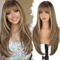 XIXIBI Wig with Bangs for Women,Long Straight,Brown Blonde Highlight